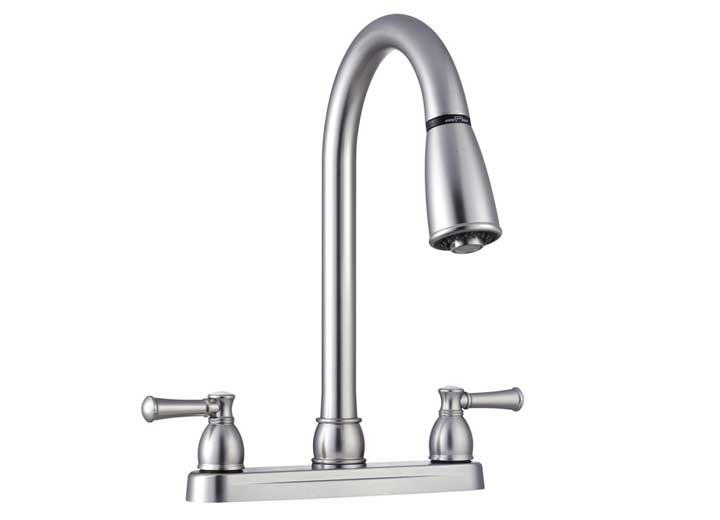 Dura Faucet Non-Metallic Dual Lever Pull-Down RV Kitchen Faucet, Brushed Satin Nickel, 8 in Faucet Install Size - DF-PK350L-SN - image 1