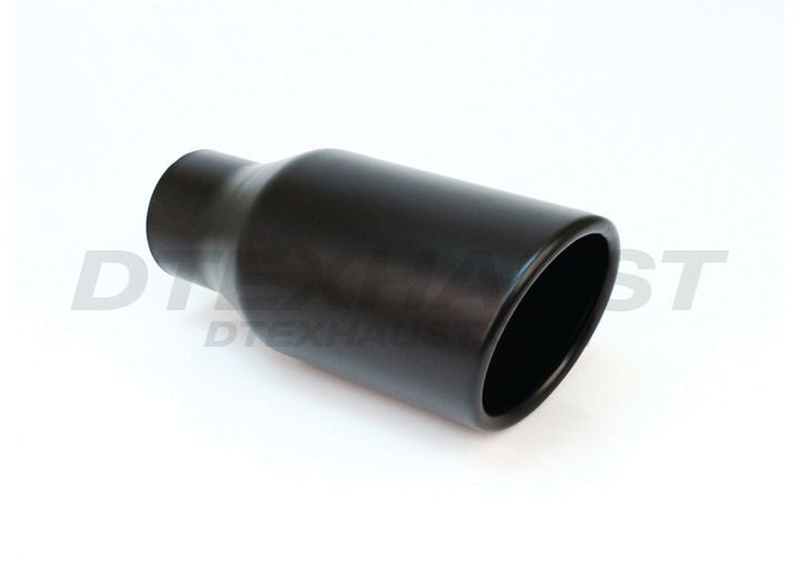 Different Trend Black Powder Coated 4.00 in X 9.00 in Rolled Slanted Tip ID 2.50 in, 2.5 in Tip Inlet Diameter - Q9-254090RBK - image 1