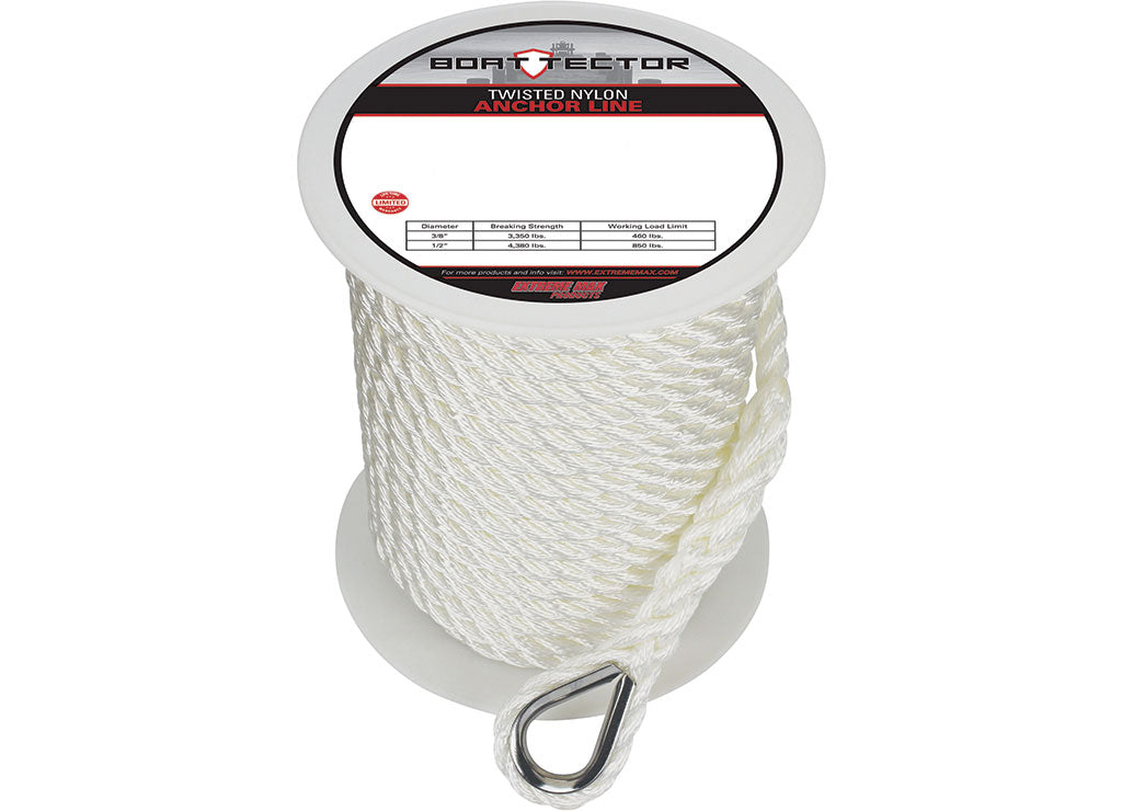 Extreme Max BoatTector Twisted Nylon Anchor Line with Thimble - 1/2" x 100', White - 3006.2300 - image 1