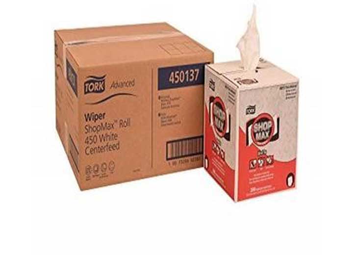 TORK Advanced Shopmax Wiper 450, Centerfeed, Self-Dispensing Box, 1-Ply, Drc, 9 x 13 in, White 4x200 Dispenser - 450137 - image 1