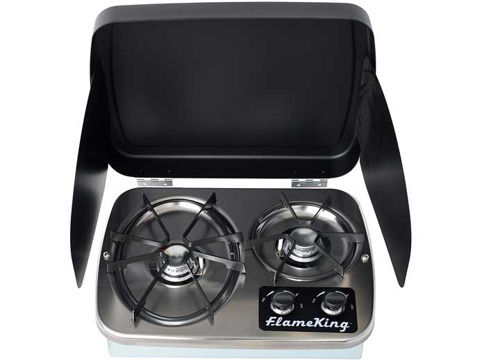 Flame King 2 Burner Built-In RV Trailer Stove with Wind Shield - YSNHT600 - image 1