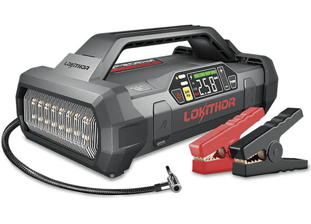 Lokithor Jump Starter, 3000 Amp With Air Compressor, 150 PSI, Gas & Diesel, Grey/Red - JA302 PRO - image 1