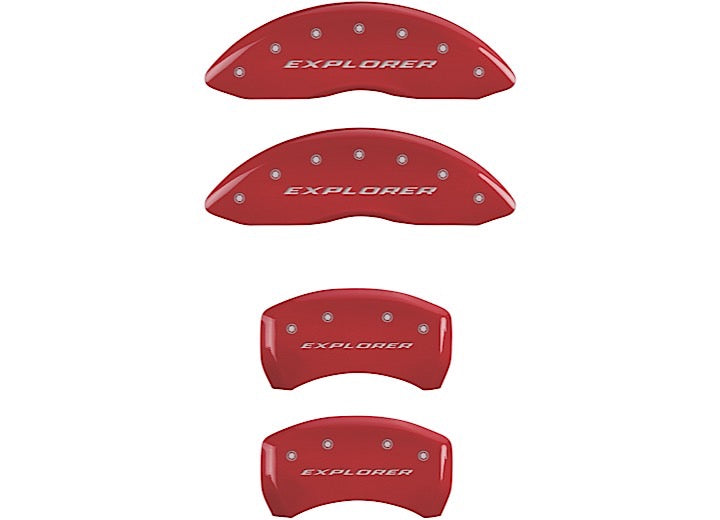 MGP Caliper Covers Set Of 4 Caliper Covers, Front And Rear: Explorer, Red, Silver Characters for 2011-2019 Ford Explorer - 10229SXPLRD - image 1