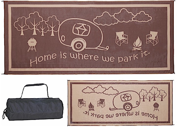 MG Innovative Ming’s Mark Stylish Camping 8 ft. x 18 ft. RV Home Mat, Brown, Beige, 8x18 ft Nominal Size - RH8187 - image 1