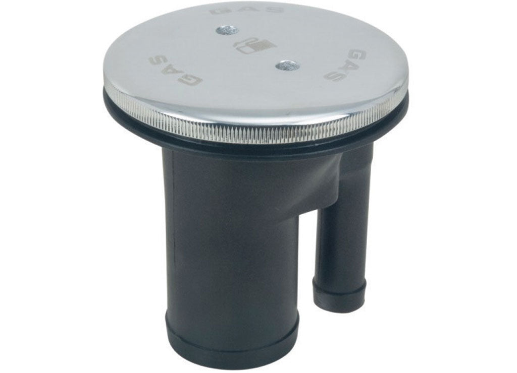 Perko Vented Gas Fill with Straight Neck for 1-1/2" Hose, Chrome-Plated Bronze Cap with Black Body Fitting - 0541DPGCHR - image 1