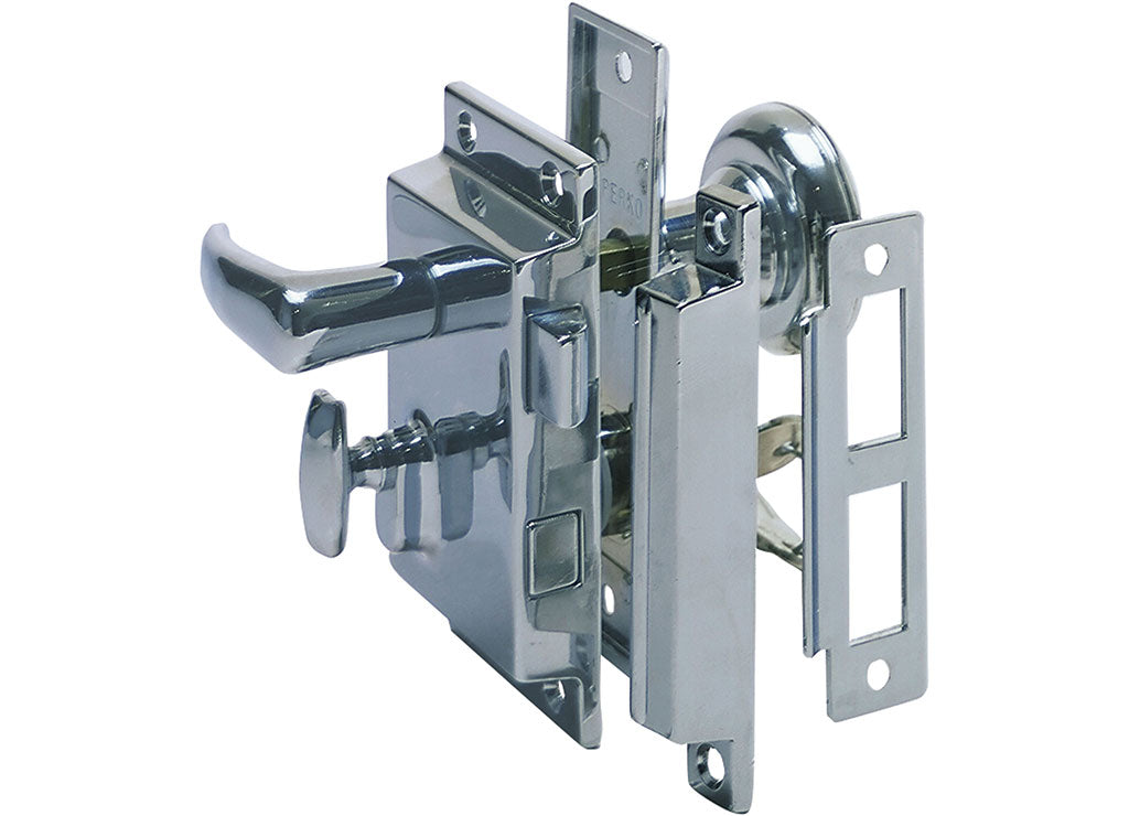 Perko Chrome-Plated Rim Lock Set with Regular Bezel and Box Strike - 0918DP0CHR - image 1