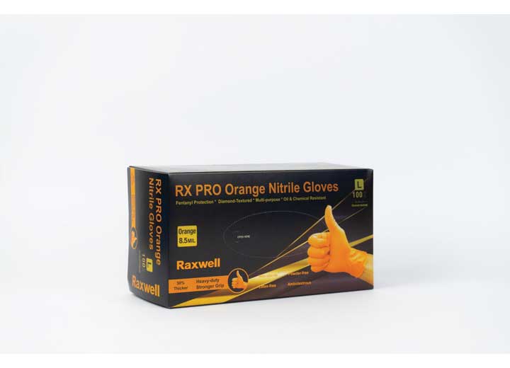 Raxwell Industries Rx Pro Disposable, 8.5 Mil, Orange Nitrile Gloves-100 Count, Size L, Large Disposable Glove Size - RX50008 - image 1