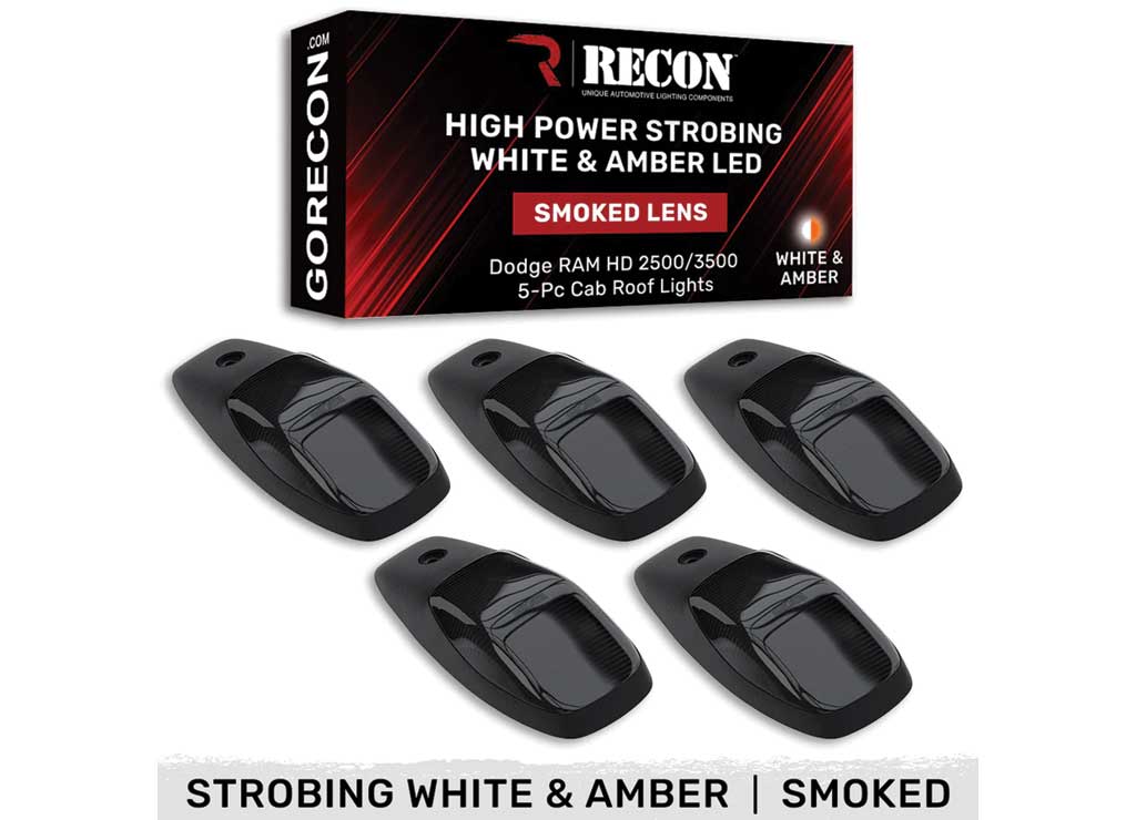 Recon Accessories 2019-2026 Ram 2500/3500 (5Pc Set) Smoked Cab Roof Kit With White & Amber Strobe & Running - 264346BKS - image 1
