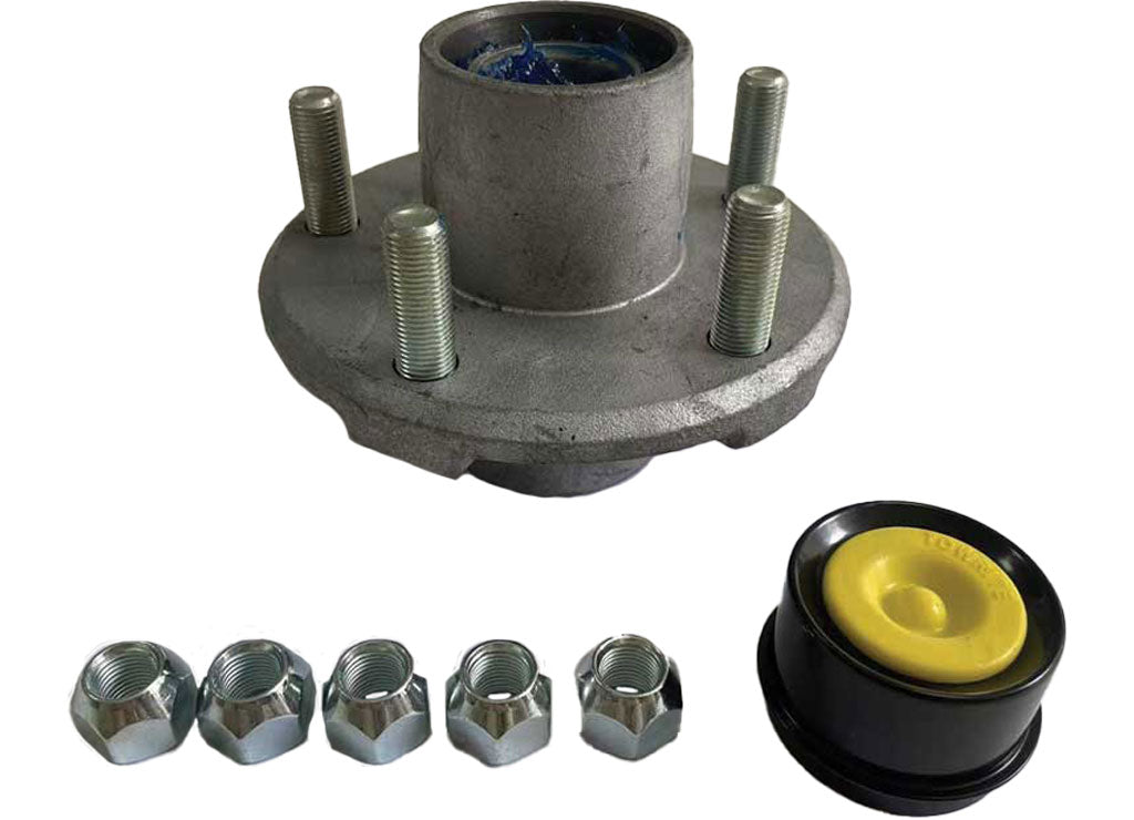 Tow-Rite Idler Hub 5-4.5 Bc 2K Kit, Bearing 1-1/16 in L44649/L44610, 1/2 Stud, Pre-Greased - Boxed-Galvanized - TR4106G - image 1
