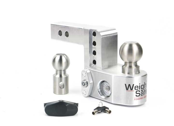 Weigh Safe Aluminum Drop Hitch, 4" Drop, 2" Shank, 7.5K/12.5K GTW, 2 in Ball Mount With Weight Disbursement Gauge Hitch Size - WS4-2 - image 1