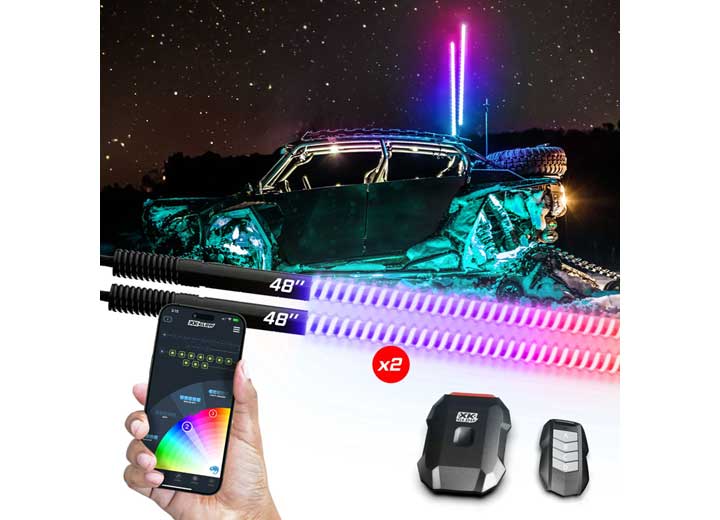 XK Glow Xkmax 48 in RGBW LED Whip Light Kit For 4x4/Offroad, UTV and ATV (2-Piece) - MX-WHIPB-ADV - image 1